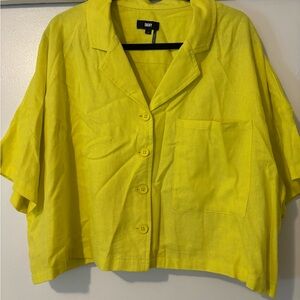 DKNY Bright Yellow Button-Down Shirt Linen Blend